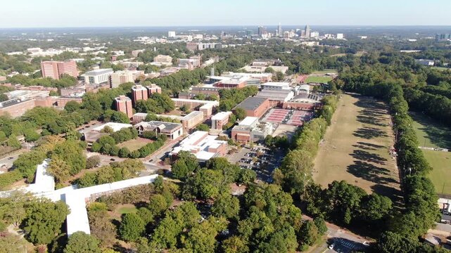 Daytime Aerial Drone Clips of the North Carolina State University Campus in Raleigh North Carolina	