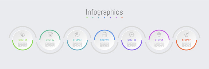 Infographic 7 options design elements for your business data. Vector Illustration.