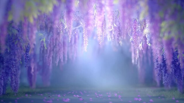 Beautiful wisteria tunnel, creating an enchanting floral tunnel, transporting viewers to a serene botanical wonderland.