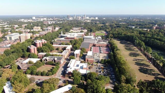 Daytime Aerial Drone Clips of the North Carolina State University Campus in Raleigh North Carolina	