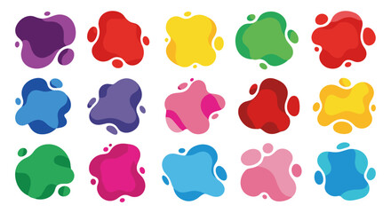 Abstract colorful liquid shapes forming abstract blobs with organic fluid design elements.