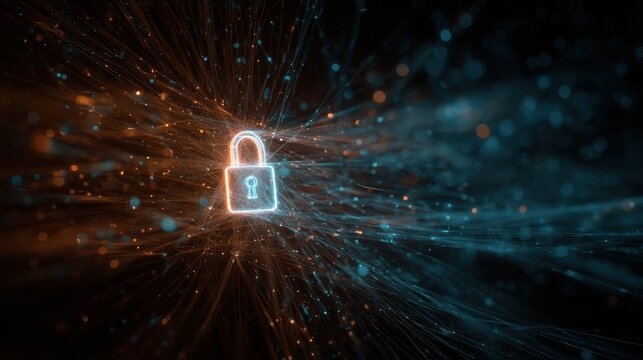 digital security concept with glowing padlock network lines and abstract data stream