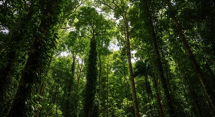 Obraz premium Looking up through the dense canopy of a lush tropical forest
