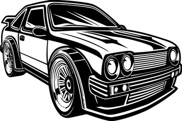 Fototapeta premium Sleek Silhouette: A monochrome rendering of a classic sports car, capturing its dynamic lines and powerful presence.