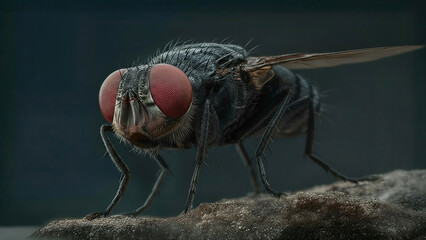 Extreme closeup of a common housefly.