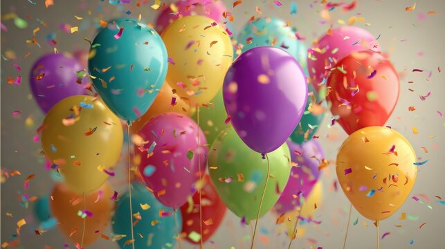 festive celebration with colorful balloons and confetti for a milestone event
