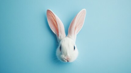 Obraz premium Delicate white rabbit ear set against a soft blue background for easter celebrations