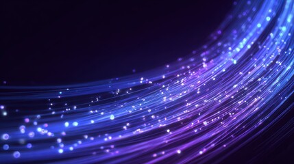 abstract blue fiber optics light streaks dynamic digital art background technology design illustration futuristic purple neon glowing sparkle bright energy wave flow data lines    