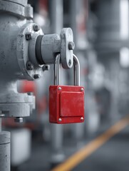 power outage warning tag with red lock on industrial equipment preventing operation for safety compliance and hazard prevention