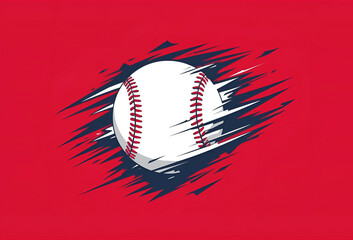 赤背景にダイナミックな野球ボールのデザインイラスト