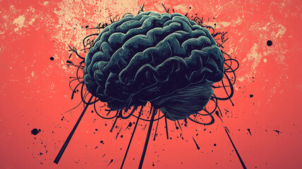 Abstract Representation of Brain with Splashes and Lines in Background