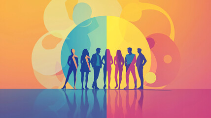 Diverse Silhouettes of People Against Colorful Background Design