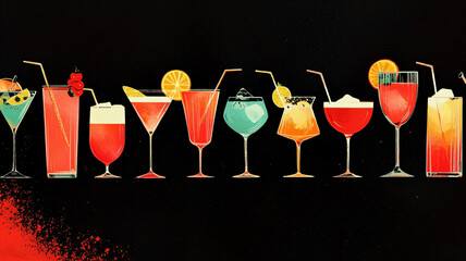 Colorful Beverage Artwork Featuring Various Summer Cocktails