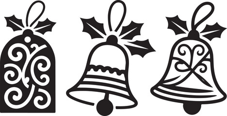 Elegant Christmas bells with holly festive decorations