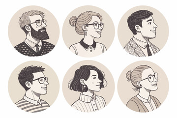 Set of modern design people avatar icons. Vector illustrations for social media, user profile, website and app design and development.