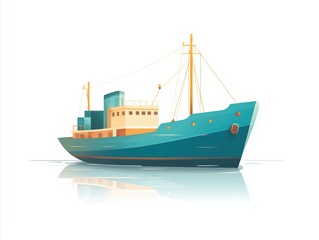 Fototapeta premium Flat Illustration of Teal Cargo Ship on Calm Sea