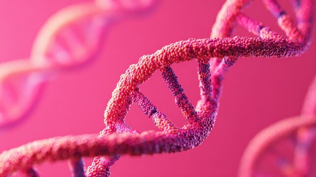 abstract dna helix structure with vibrant color gradient on pink background for science and medical research