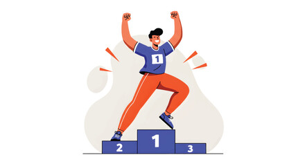 Fototapeta premium Athlete Celebrates Victory on Podium Achieving First Place.
