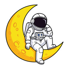 Astronaut sitting on a crescent moon contemplating space