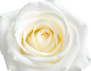 Close-up of a pure white rose blossom with layers of delicate petals