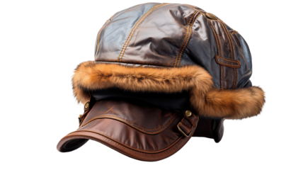 Brown aviator style hat isolated on transparent background, png
