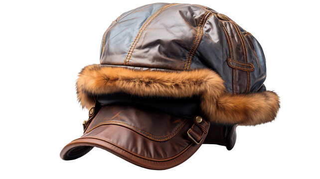 Brown aviator style hat isolated on transparent background, png