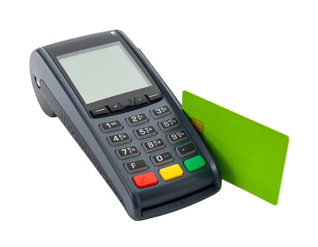 An electronic device accepting a green card, isolated on black