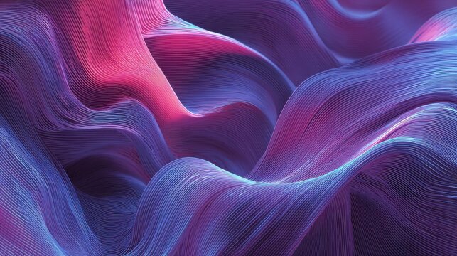 3d render abstract background with wavy lines in neon purple and pink colors made ai generative