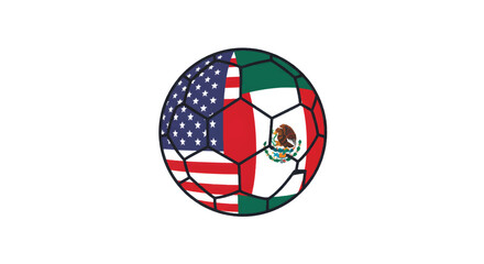 Obraz premium Soccer ball with USA and Mexico flags combined.