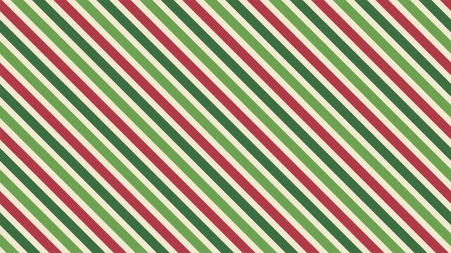 Seamless Christmas motion pattern with red, green, and cream diagonal stripes, perfect for festive video backgrounds or wrapping design.