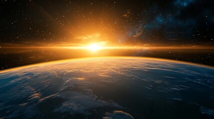 Obraz premium Breathtaking sunrise viewed from earth s surface with the vastness of outer space in the background