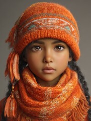 a native north american girl wearing an orange hat and scarf every child matter orange day national day for truth and reconciliation ai generated