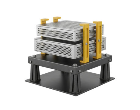 Industrial Equipment with Perforated Boxes and Yellow Handles