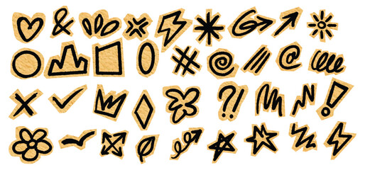 Scrapbook doodle elements. Crayon hand drawn vector doodle collection. Sketch pencil texture line scribble icons