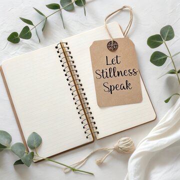 Open Notebook with Motivational Tag and Eucalyptus