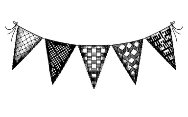 Obraz premium hanging triangular bunting flags with different patterns, representing decoration, celebration, parties, and festive occasions for joyful events.