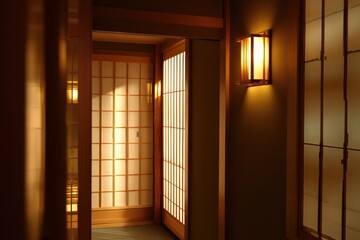 Wooden Shoji Sliding Door and Soft Shadows