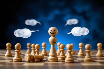 Humanoid Checker Piece with Playful Game Scene