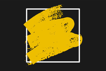 Golden Glitter Brush Stroke with Frame on Black Background, Luxurious Abstract Paint Texture, 