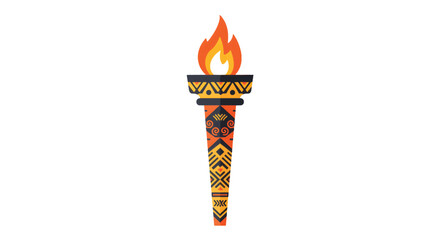 Ancient tribal torch with a burning flame and ethnic patterns.