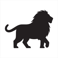 lion roaring black silhouette vector, Simple silhouette Design vector icon with white background. Wild Animal Vector