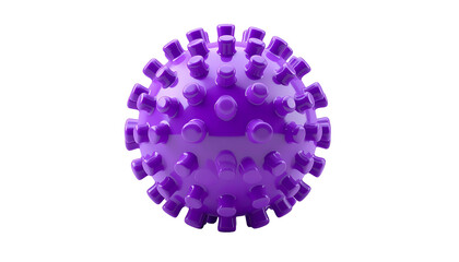 A 3D rendered, glossy, purple spherical object with protruding spikes, isolated on black