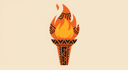 Stylized Torch with Tribal Patterns and Burning Flame.