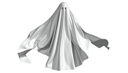 A white sheet draped over an unseen form, with visible eye holes, against a black background