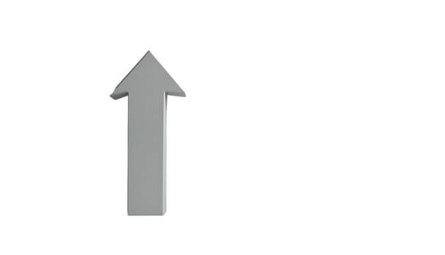 A simple, three-dimensional, gray arrow pointing directly upwards, on a solid black background