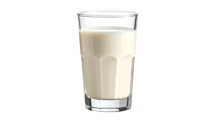 A tall, fluted glass filled with creamy white liquid, isolated against a stark black background