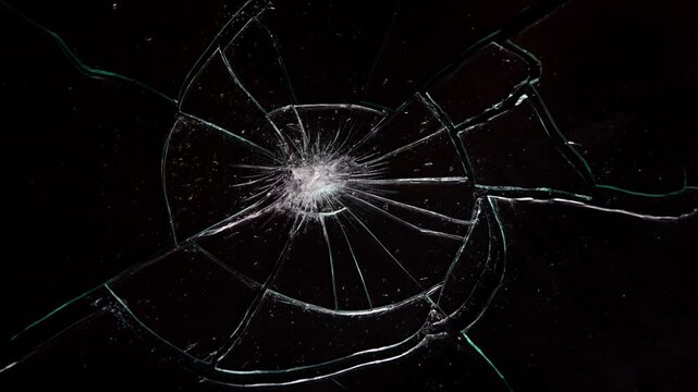 Broken cracks glass fracture effect on black background, Glass crack spreading across,
Shattered glass animated overlay, transparent 4K video, Shattered Glass: Dynamic Cracks and Splinters.