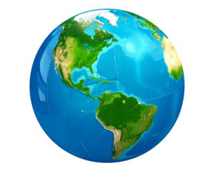 A vibrant, detailed illustration of Earth, showcasing continents and oceans