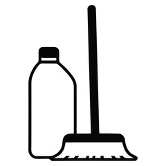 Obraz premium Upright Cleaning Bottle and Broom Outline and Solid Graphic Element