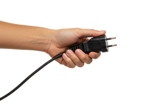 Hand Holding Electric Plug Black Cable Power Cord Connection Energy Electricity Outlet Socket